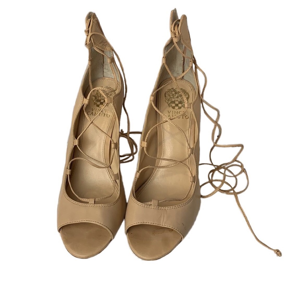 Vince Camuto Sandria Peep Toe Lace-up Stiletto Heels Zipper Shoes Women's 9M - Picture 3 of 12